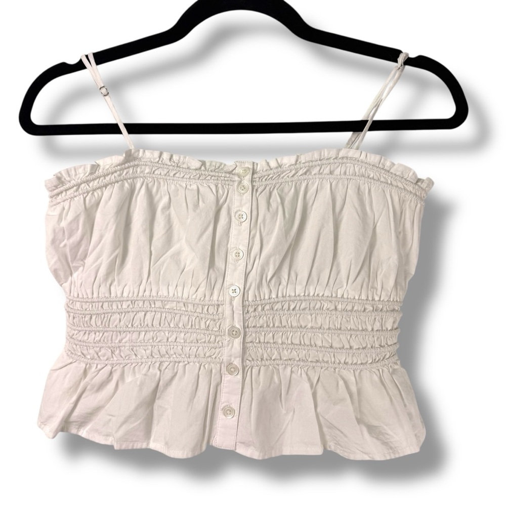Madewell White Smocked Button‎ Front Cami Top Cotton Ruffled Top XS